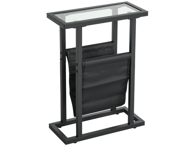  Table d'appoint étroite, bout de canapé en métal avec porte-revues et plateau en verre trempé, noir, 40 x 18 x 55,5 cm  - Conforama B
