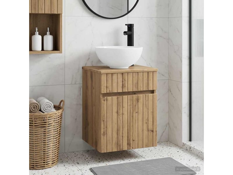Meuble de lavabo mural, rangement salle de bain chêne artisanal 39x35x63 cm - Conforama B