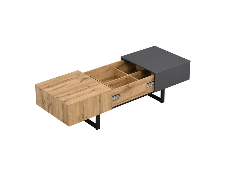  Table basse coulissante avec rangement caché, bois et métal, 100x55x40 cm, extensible 155 cm  - Conforama R