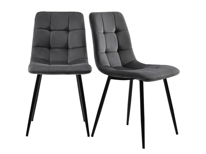  Chaise de salle à manger lot de 4 chaises rembourrées avec dossier, assise en velours et métal, gris foncé  - Conforama E