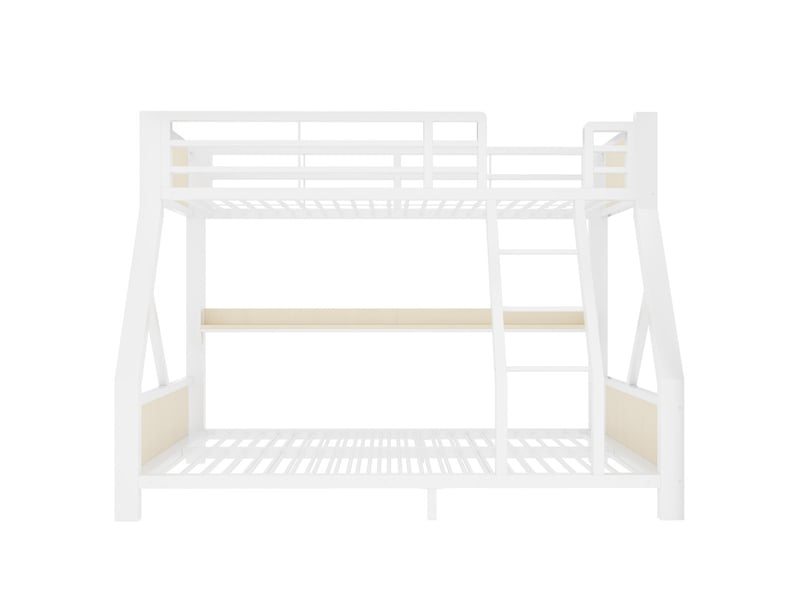 Lit superposé en métal 90x200 et 140x200 cm, avec étagère de rangement, éclairage led, blanc - Conforama A