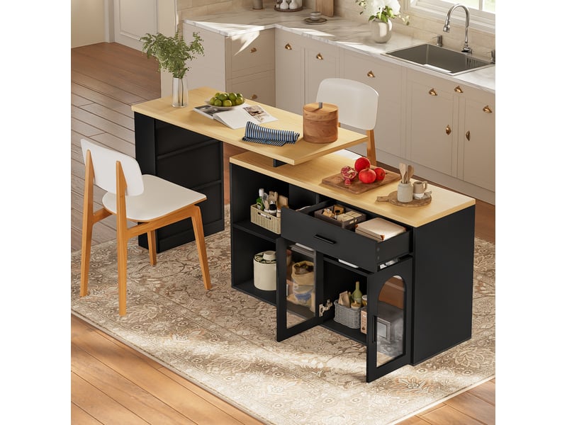  Desserte de cuisine pivotante à 360° avec 1 tiroir et étagères, pour cuisine et salle à manger, 136 × 50 × 78 cm  - Conforama B