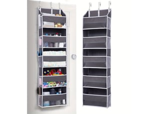 Organisateur de rangement suspendu pour porte (140 x 39 x 17 cm) avec 10 poches latérales et 3 crochets métalliques, gris