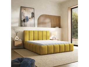 Lit coffre 200x200 cm <strong>MASSENO</strong> <strong></strong> coloris jaune