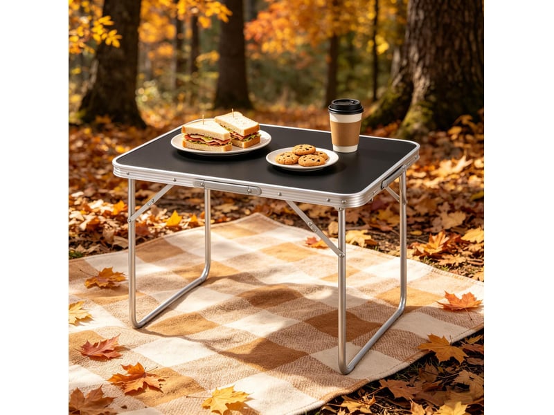  Table de camping pliante noire 70 x 50 x 60 cm, légère avec poignée, idéale pour vos pique-niques et loisirs  - Conforama B