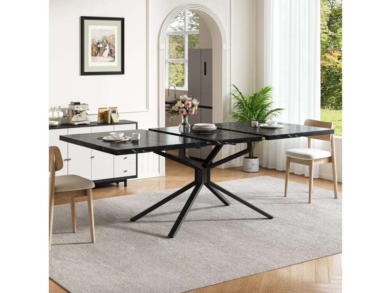  Table à manger extensible, 120 à 160 cm, rectangulaire, mdf et métal, noir, piètement en métal stable  - Conforama B
