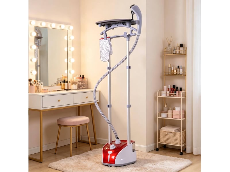  Défroisseur vapeur vertical 35 x 25 x 118,5 cm rouge en abs et pp, avec planche à repasser intégrée  - Conforama D