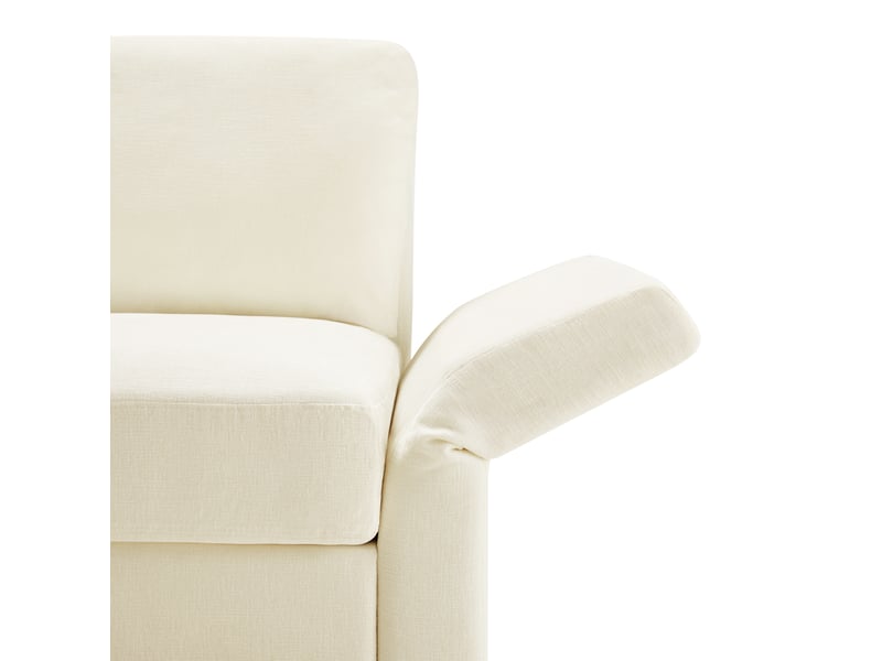Canapé d’angle l beige convertible 3 places avec pouf, 4 coussins et accoudoirs réglables en chenille - Conforama D
