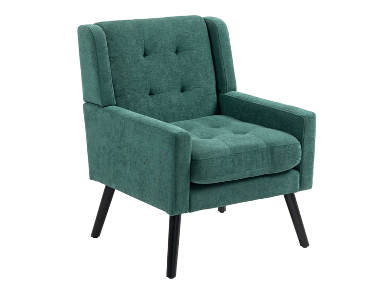  Fauteuil d'accent  68x76x88cm – style mid-century modern - avec assise rembourrée capitonnée et pieds en bois massif – lin - vert  - Conforama A