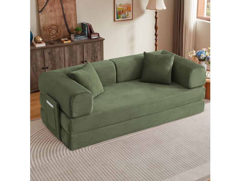 Canapé convertible 3 places 204x97x65 cm en mousse et velours côtelé vert chicfurn - Conforama B