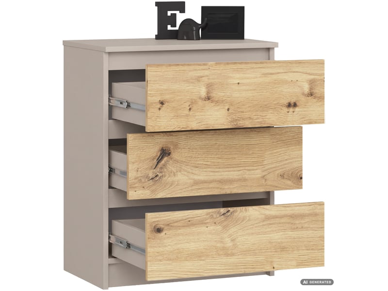  Commode k60 cachemire 60 cm 3 tiroirs couleur chêne artisan mat 60x40x77 cm Commode K60 - Conforama B