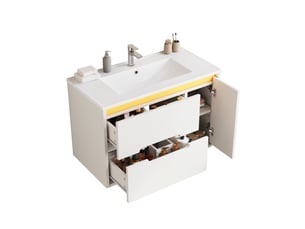 Meuble sous vasque mural avec 2 tiroirs, 1 porte, led et vasque en céramique pour salle de bain blanc 81 × 47 × 51 cm