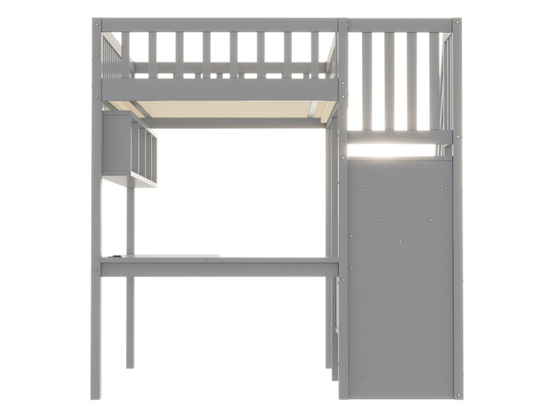  Lit mezzanine 90x200 cm avec bureau, led et prise usb bois gris sans matelas  - Conforama D