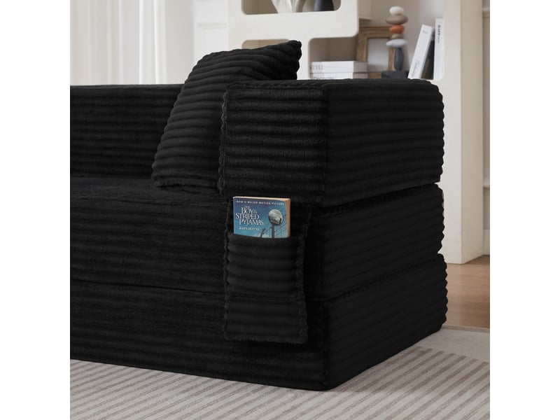  Canapé droit convertible 2 places 200 cm noir, velours côtelé, mousse haute densité, couchage double Fay Lum - Conforama E