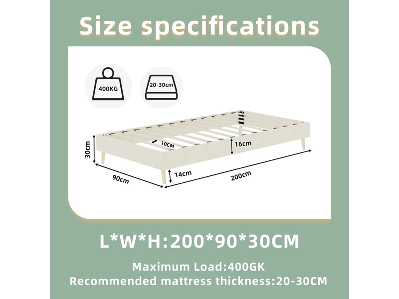  Cadre de lit, lit enfant 90x200 cm, rangement hydraulique, cadre bas, velours beige, sans matelas, réf. 354894  - Conforama W