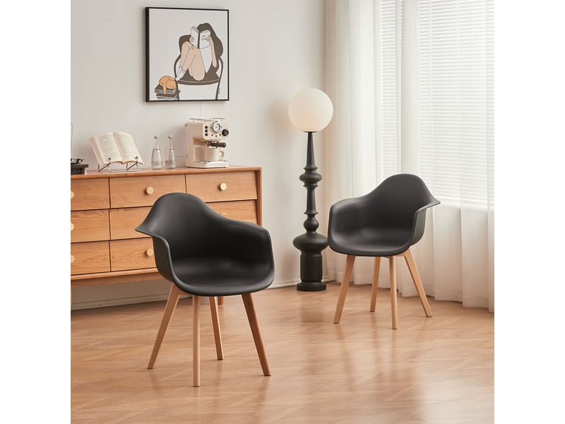  Lot de 2 chaises de salle à manger - pieds en bois - chaises de salle à manger scandinaves - noir  - Conforama C