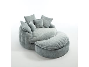 Canapé lounge xxl 1 place 190,5x138x63 cm, chaise longue ronde en polyester, assise profonde en mousse haute densité, coussins, sans montage, bleu