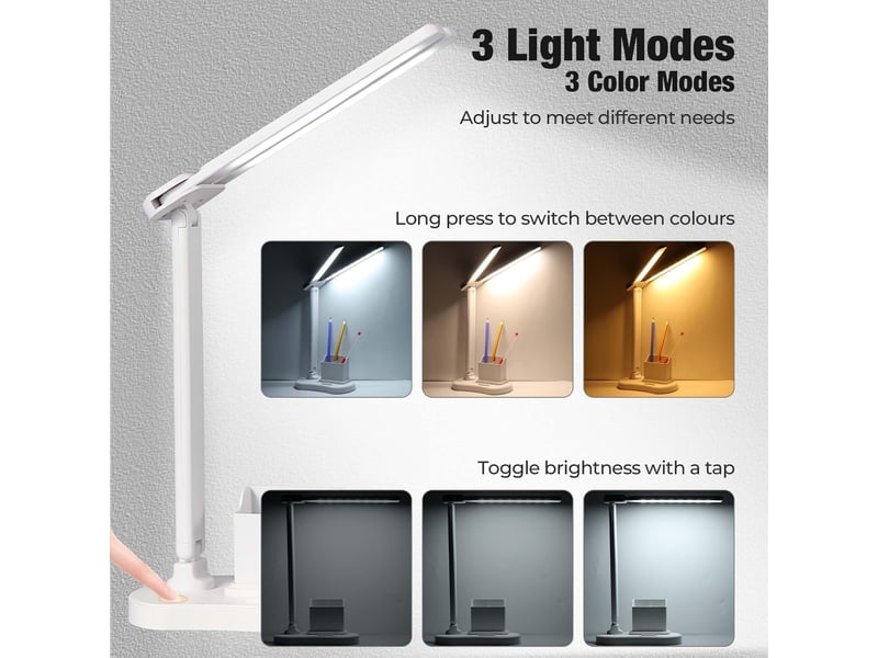  Lampe de bureau led portable et pliable – 3 niveaux de luminosité, 3 couleurs, protection des yeux, tactile  - Conforama C