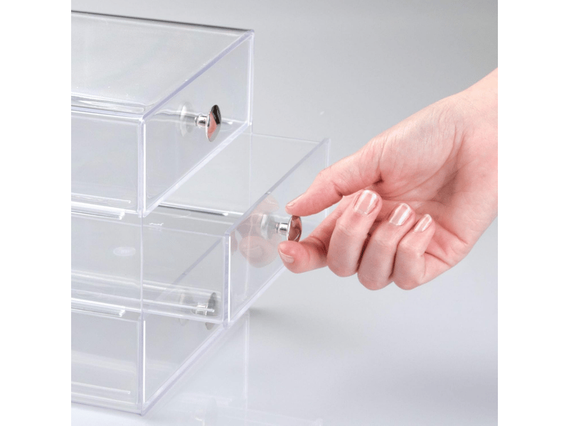  Drawers organisateur maquillage, boite de rangement en plastique pour cosmétiques, maquillage, etc., boite tiroir à 3 tiroirs, transparent  - Conforama C