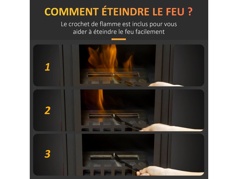  Cheminée bioéthanol sur pieds avec réservoir 1,2 l, environ 3 h de durée de couverture combustion 25 m² 41 x 25 x 54 cm  - Conforama E