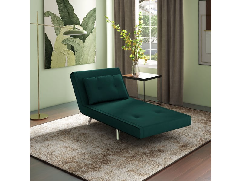  Fauteuil convertible ulevr 3 en 1 en lit simple, dossier 3 positions jusqu'à 180°, velours vert foncé, 77 x 88 x 83 cm  - Conforama B