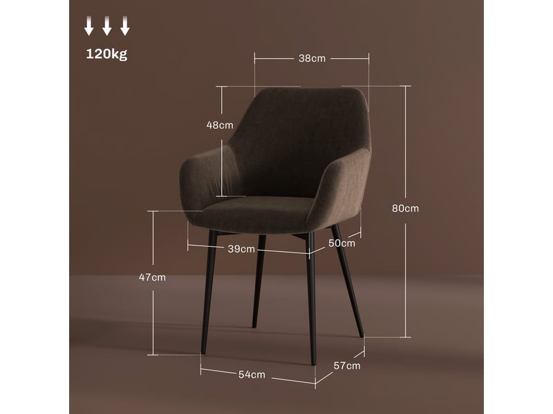  Lot de 2 chaises nordiques marron rembourrées avec accoudoirs courbés en tissu effet velours dimensions 54x57x80 cm  - Conforama C