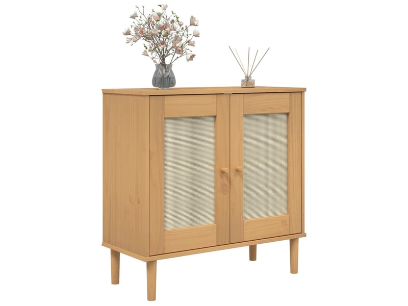  Buffet - bahut - meuble de rangement senja aspect rotin marron 80x35x80 cm bois massif de pin  - Conforama C