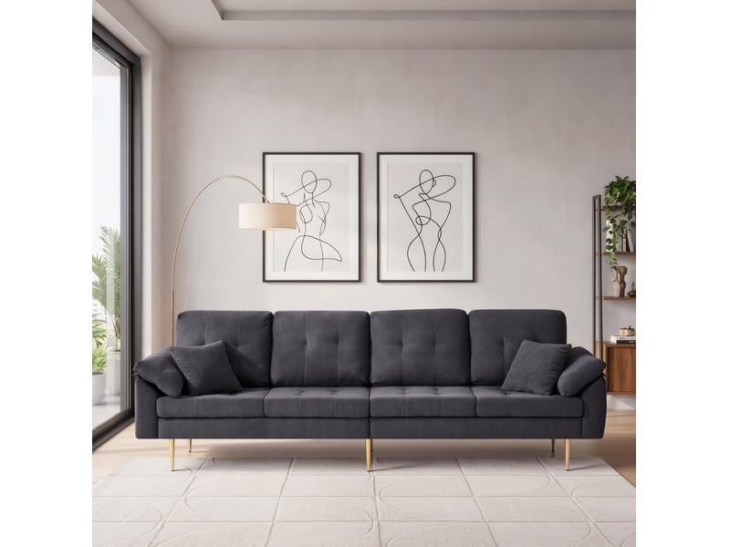 Canapé 4 places modenvie en velours côtelé avec pouf modulable, 250 cm, gris foncé  - Conforama D