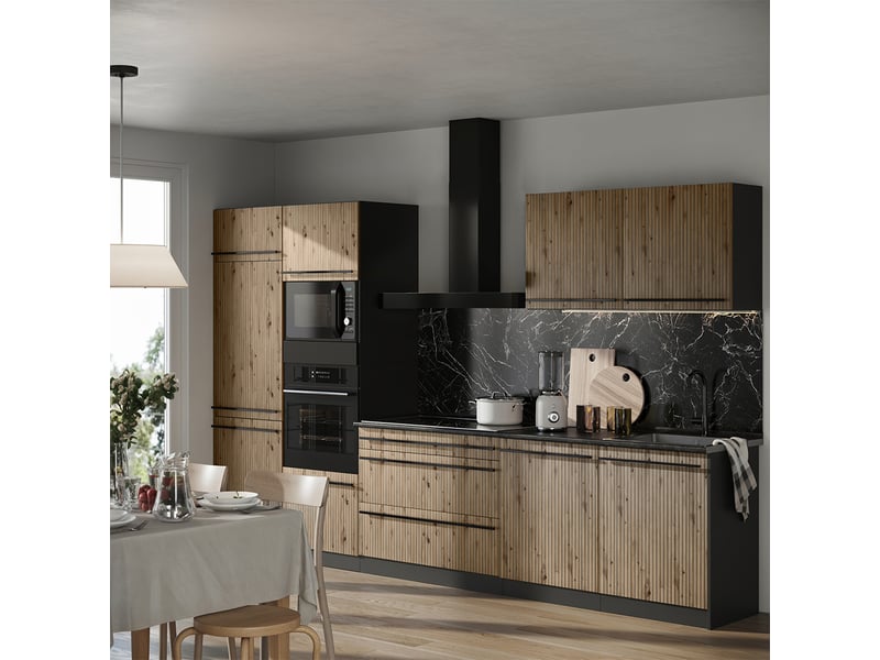  Vicco cuisine, chêne artisananthracite, 340cm sans plan de travail  - Conforama C
