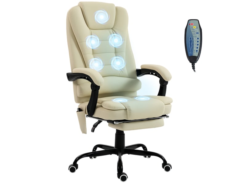  Fauteuil de bureau massant, chaise de bureau avec hauteur réglable, dossier inclinable et télécommande filaire, beige  - Conforama B