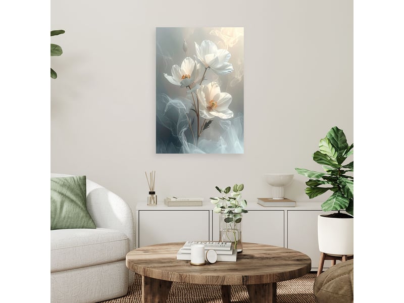 Toile imprimée, fleurs botaniques délicates blanches 80x120 1312611584 - Conforama B