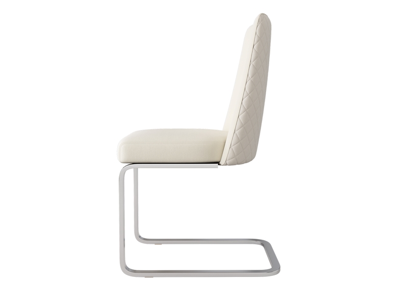 Chaise de salle à manger en velours beige et métal argenté, lot de 6, dossier matelassé losanges, style chic - Conforama R