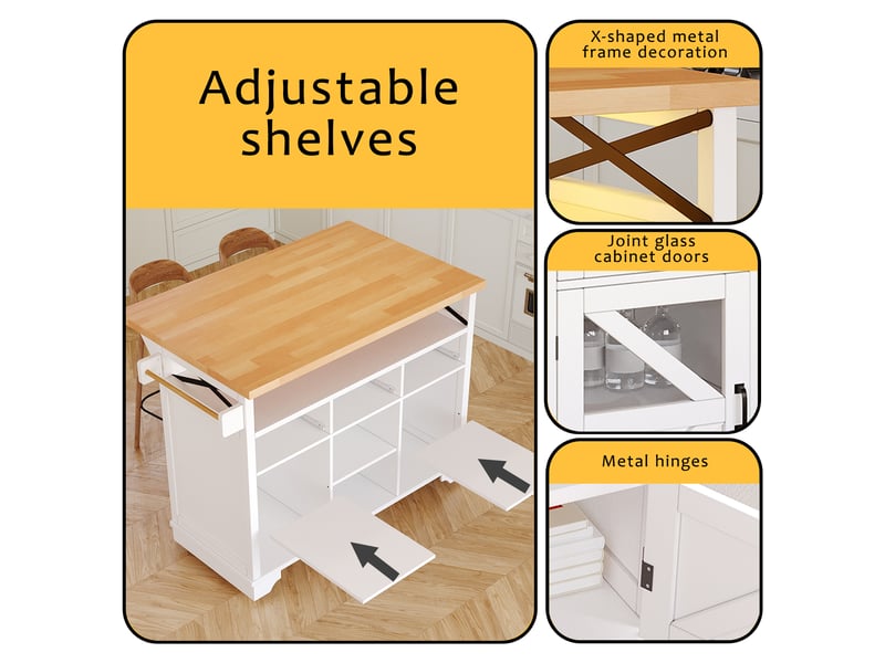  Desserte de cuisine mobile avec plateau rabattable et éclairage led - lpospi - rangements, portes en verre, mdf blanc  - Conforama E