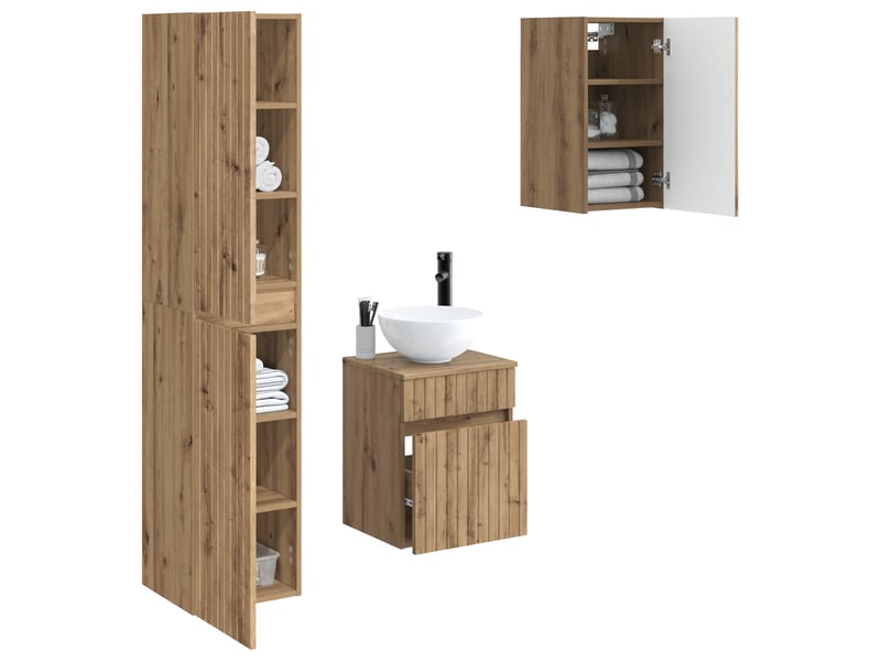 Ensemble de mobilier de salle de bain 3 pc chêne artisanal cf64307 - Conforama C