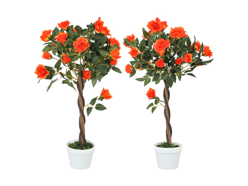  Rosier artificiel à 21 fleurs dans un pot rempli de ciment et de mousse, ø18 x 90 cm, orange  - Conforama B