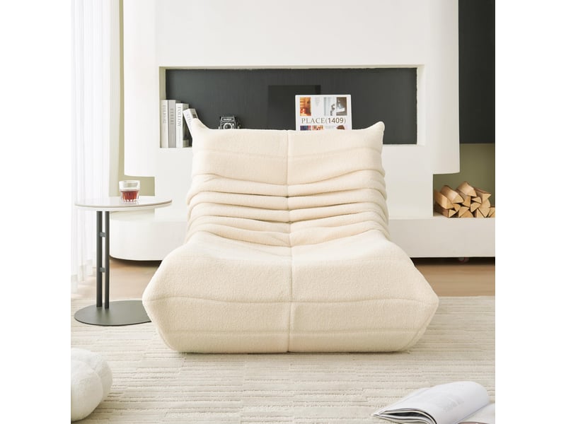 Fauteuil pouf beige en velours teddy avec dossier, assise ergonomique 110x85x79 cm homvra  - Conforama C