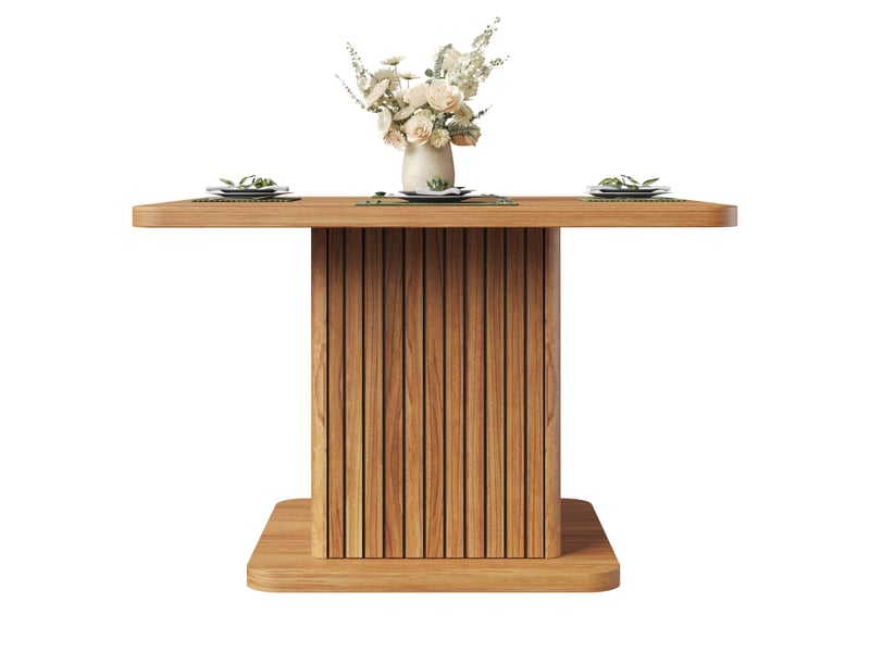  Table de salle à manger avec rangement intégré, ouverture à pression, en mdf, aspect bois foncé 80 × 80 × 76 cm  - Conforama A