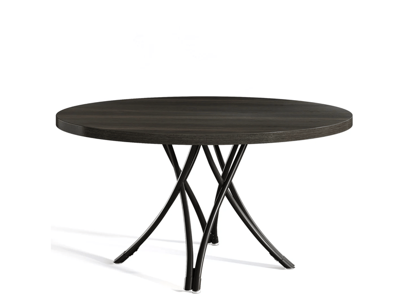 Table de salle à manger ronde 4 à 6 places gain de place, pieds croisés stables - lpospi - bois noir ø 120 cm - Conforama A