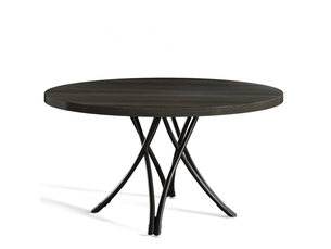 Table de salle à manger ronde 4 à 6 places gain de place, pieds croisés stables - bois noir ø 120 cm
