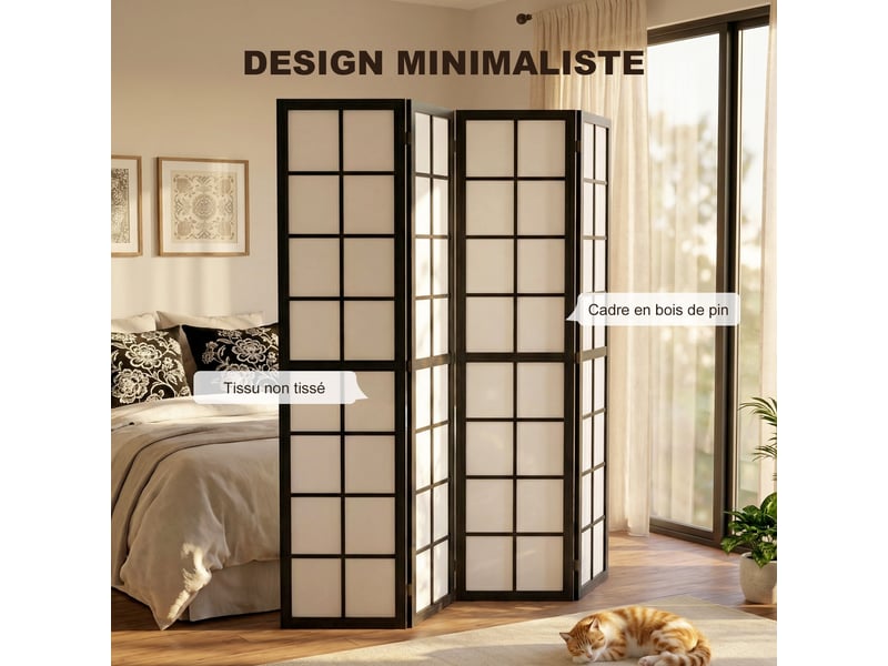  Paravent interieur pliable 4 panneaux 160 x 170 cm séparateur de pièce pour salon chambre à maison coucher, noir  - Conforama D