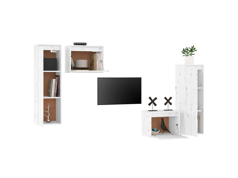 Lot de 4 meuble tv bas salon blanc bois massif de pin shl62637  - Conforama D