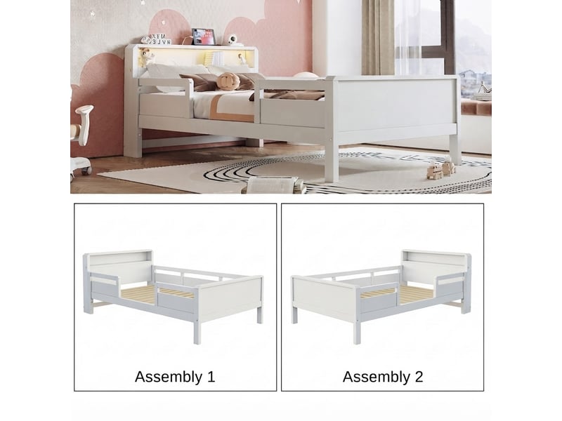  Lit jeune, 90x200 cm, éclairage led, ports de charge, blanc, poids 16,85 kg LD000342AAK-conf-NEW - Conforama W