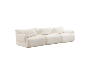 Canapé droit 3 places compressé à design ondulé, assise en mousse et larges accoudoirs en chenille blanc