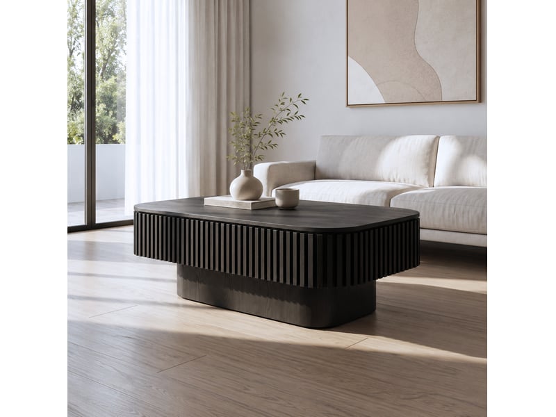  Table basse tcqpz rectangulaire 98 x 60 x 35 cm avec rangement dissimulé mdf plaqué bois noir  - Conforama D