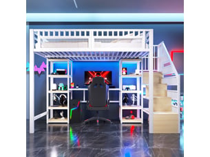Lit mezzanine 140x200 cm <strong>MERAX</strong>  <strong>lit enfant blanc</strong> coloris blanc