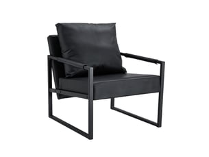 Fauteuil de lecture moderne 68.5x75.4x78cm - avec piétement en métal noir – canapé individuel pour salon, chambre et bureau – cuir - noir