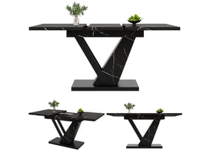 Table de séjour extensible 120-160 x 75 cm avec rallonges intégrées, table télescopique effet marbre noir pour cuisine et salon