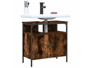 Armoire lavabo salle de bain, meuble de rangement chêne fumé 60x30x60 cm shl926