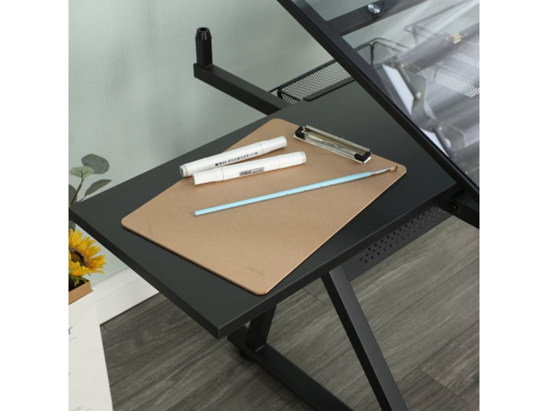  Table à dessin réglable en verre trempé avec chaise noire  - Conforama E