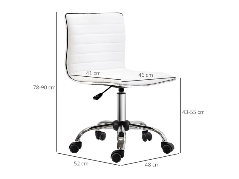  Chaise de bureau sans accoudoirs en cuir régénéré blanc, hauteur réglable, mobile pour votre espace de travail  - Conforama C